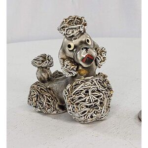 Vintage Japan Spaghetti Poodle Dog Grey Figurine Gold Collar MCM